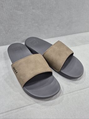 Reef One Slide sandals men's 10 taupe tan cushion lining comfort casual shoes